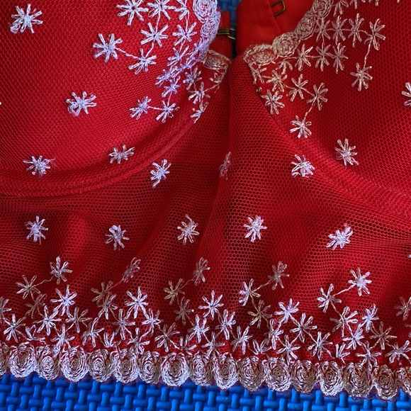 34B 6 hook Pout by Victoria’s Secret Red Silver Snowflake Balconet Lingerie - Picture 6 of 10